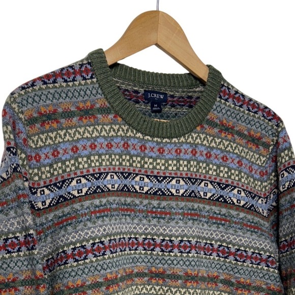 J.Crew Other - J.Crew Lambs Wool Blend Fair Isle Crewneck Sweater Green Blue Red Men's Size M
